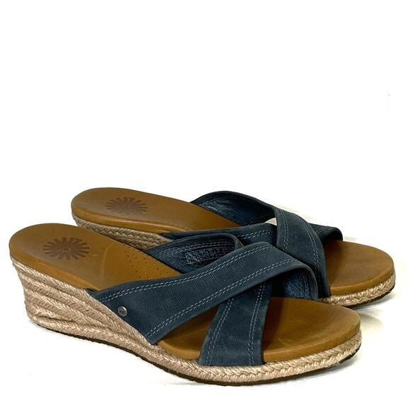 UGG Australia Gwyn Espadrille Wedge Sandal Blue Womens 7 EUC - Picture 1 of 7